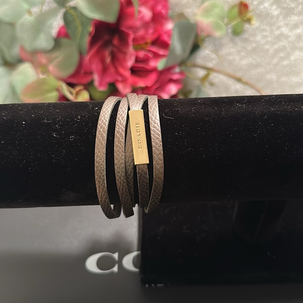 Coach Leather Wrap Bracelet with Gold Accent